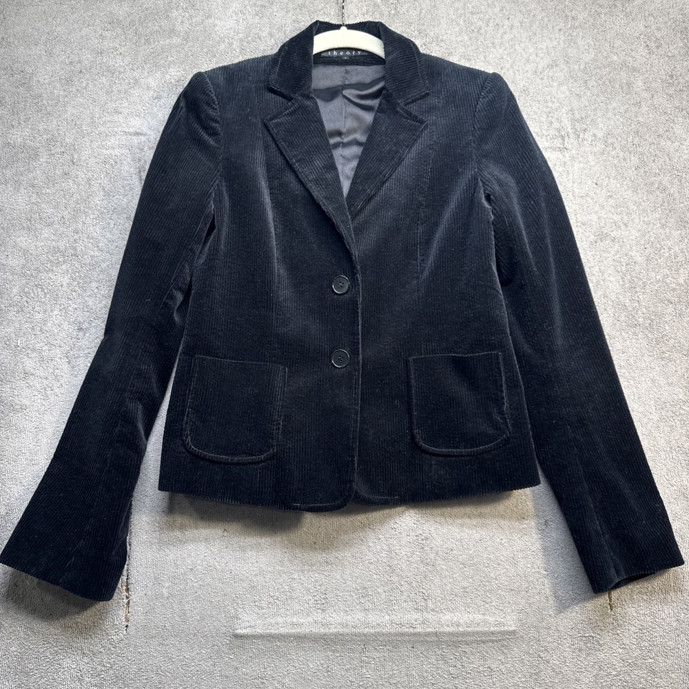 Theory Womens Black Corduroy‎ Blazer Jacket Tailored Career Office Size 2